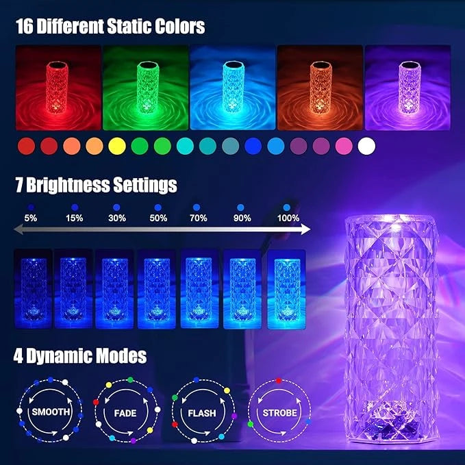 Touch Crystal Lamp – 16 RGB Color Changing LED Table Lamp