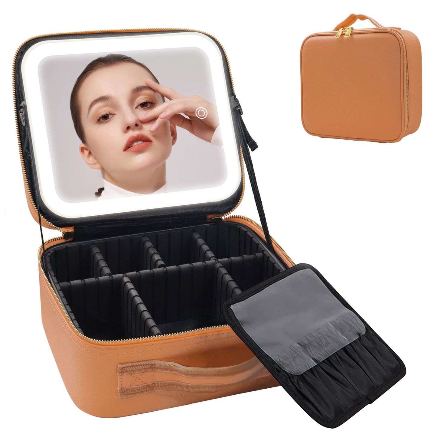 Makeup Large Capacity Cosmetic Case With LED Mirror
