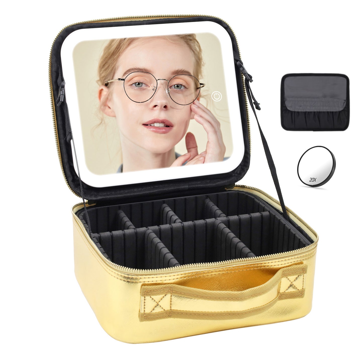 Makeup Large Capacity Cosmetic Case With LED Mirror