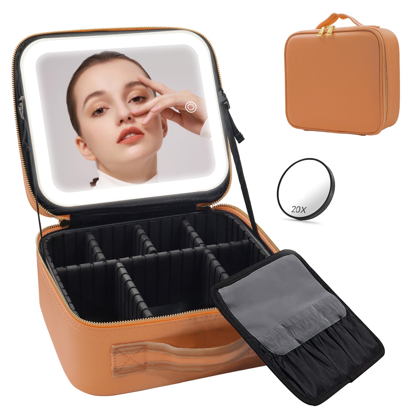 Makeup Large Capacity Cosmetic Case With LED Mirror