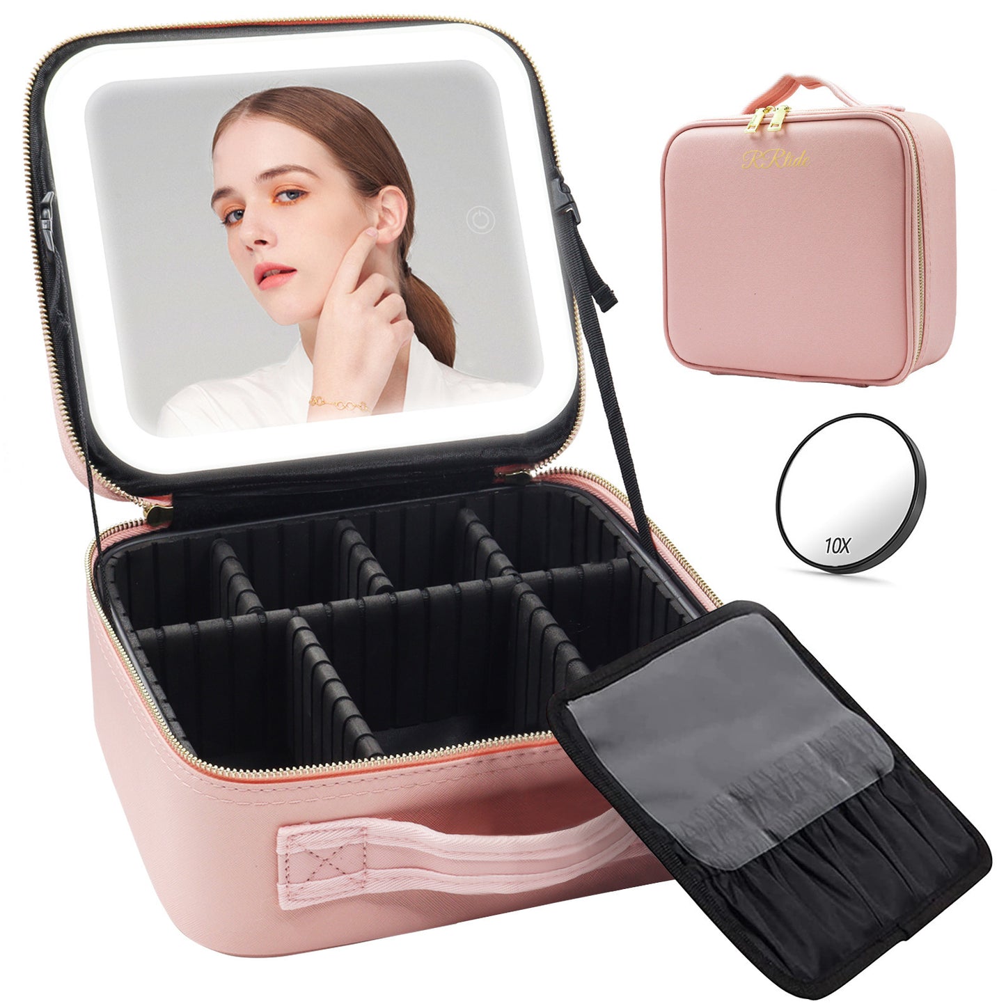 Makeup Large Capacity Cosmetic Case With LED Mirror