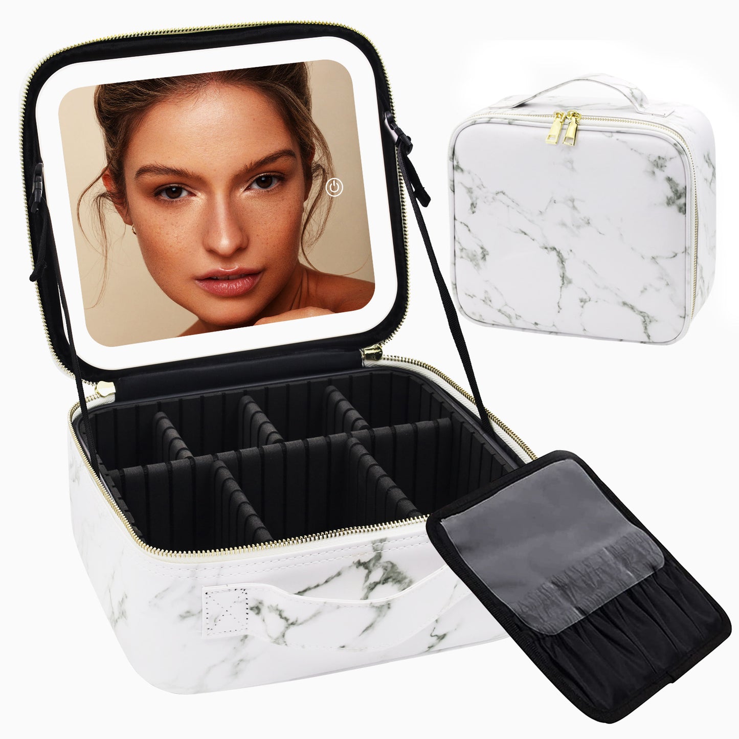 Makeup Large Capacity Cosmetic Case With LED Mirror