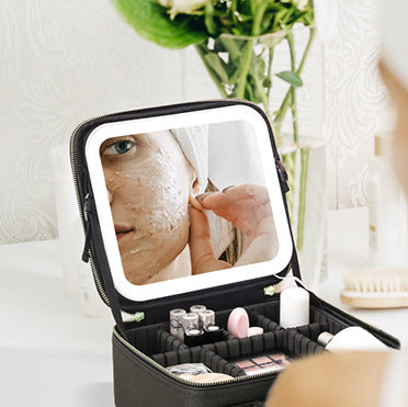 Makeup Large Capacity Cosmetic Case With LED Mirror
